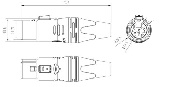 6-Pin XLR Audio Video Connectors Indoor Protected 6-Pole Female Male Plug in Black Silver with 7.5A Rated Current