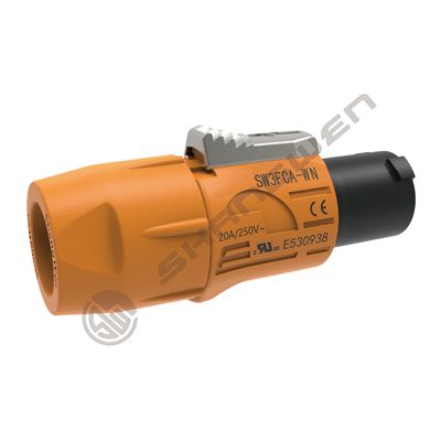 Outdoor IP65 Waterproof Powercon Connector Orange Black 3-Pole Male Plug Female Chassis Socket 20A 250V for LED Power Cable