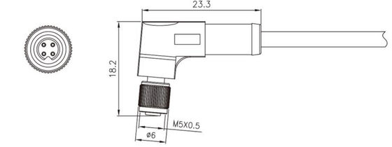 M5 Angled Female Overmolded Plug Connector 3/4pin Black 20A Solder IP67