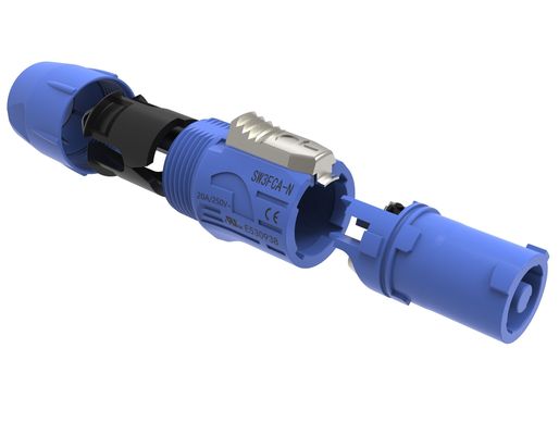 İçeride Kullanım IP44 Üçlü Çekirdek Erkek Powercon Bağlantısı 3 Pin Ses Video Giriş Portu Kilitlenebilir Speakon Plug 20A 250V AC Mavi