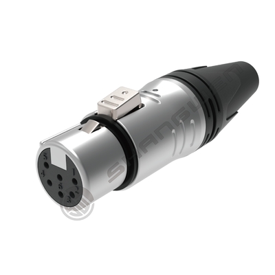 6-Pin XLR Ses Video Konnektörleri İç Mekan Korumalı 6-Kutuplu Dişi Erkek Fiş Siyah Gümüş Rengi, 7.5A Anma Akımı