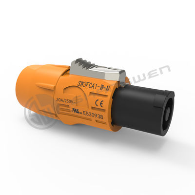 Outdoor IP65 Waterproof Powercon Connector 20A 250V 3-Pin Male Plug Female Chassis Socket Yellow Input LED Display Connector